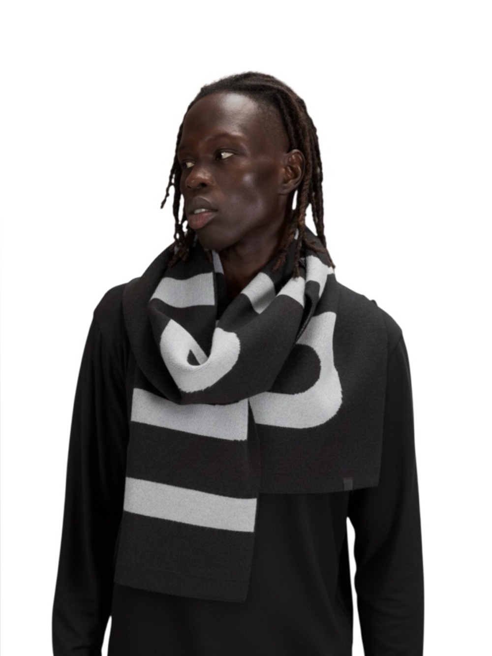 NWT LULULEMON Wool Blend Knit Logo Scarf One Size Black/Grey
